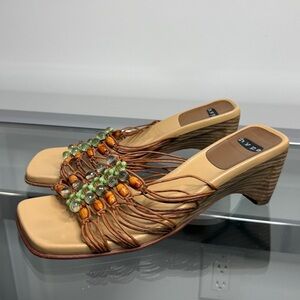 Hype Cream Tan Beaded Wedge Open Toe Women’s Sandal (8.5)